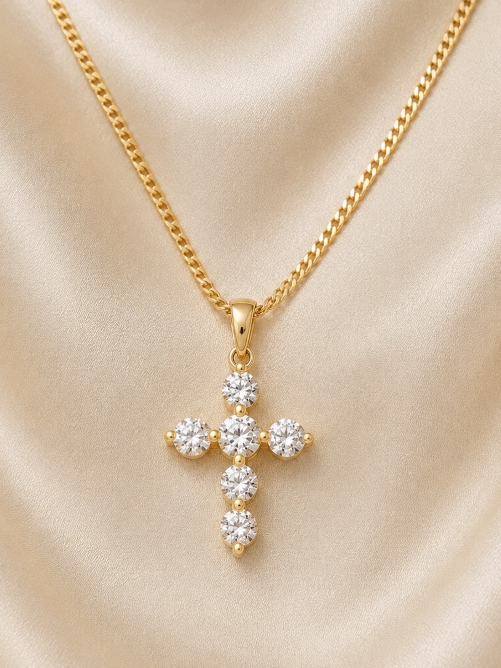 Women’s Gold Cross Pendant Necklace with Cubic Zirconia, 18K Gold Plated, Gift